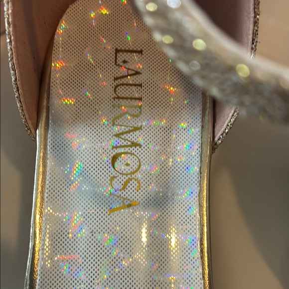 Glamorous Gold Glitter Heels with Ankle Strap - Picture 2 of 9